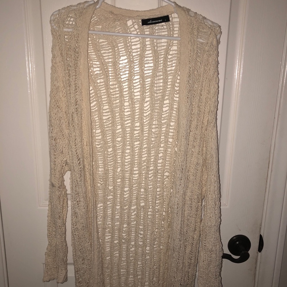 long cream colored cardigan